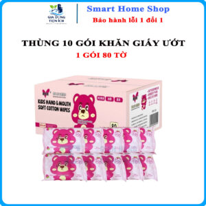 Thùng khăn 10 Gói Khăn Ướt Gấu Dâu 80 tờ