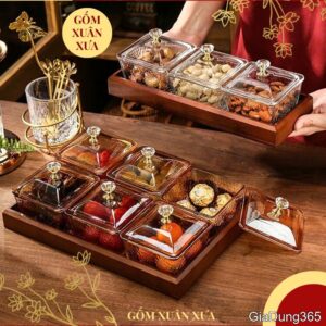 Khay Đựng Mứt Tết 2026 Hũ Thủy Tinh Nắp Nhựa Gốm Xuân Xưa, Hộp đựng bánh kẹo, Khay bánh kẹo tết, Khay mứt, khay mứt tết